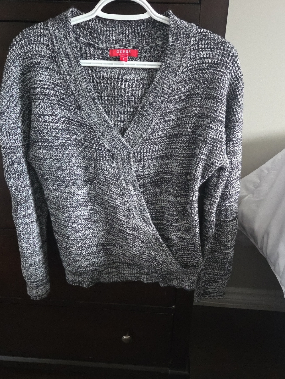 Guess Women's Black & White Marled Wrap V-Neck Sweater